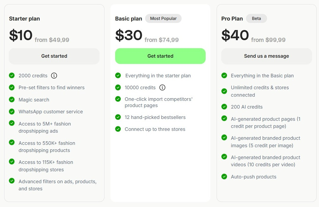 adnosaur dropshipping pricing