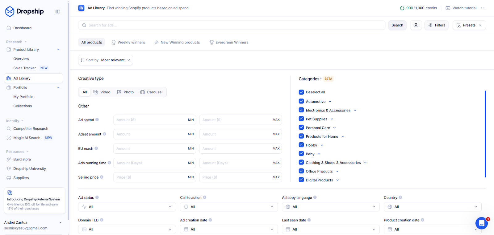 dropship-io-ad-library-filters dropship io ad library filters
