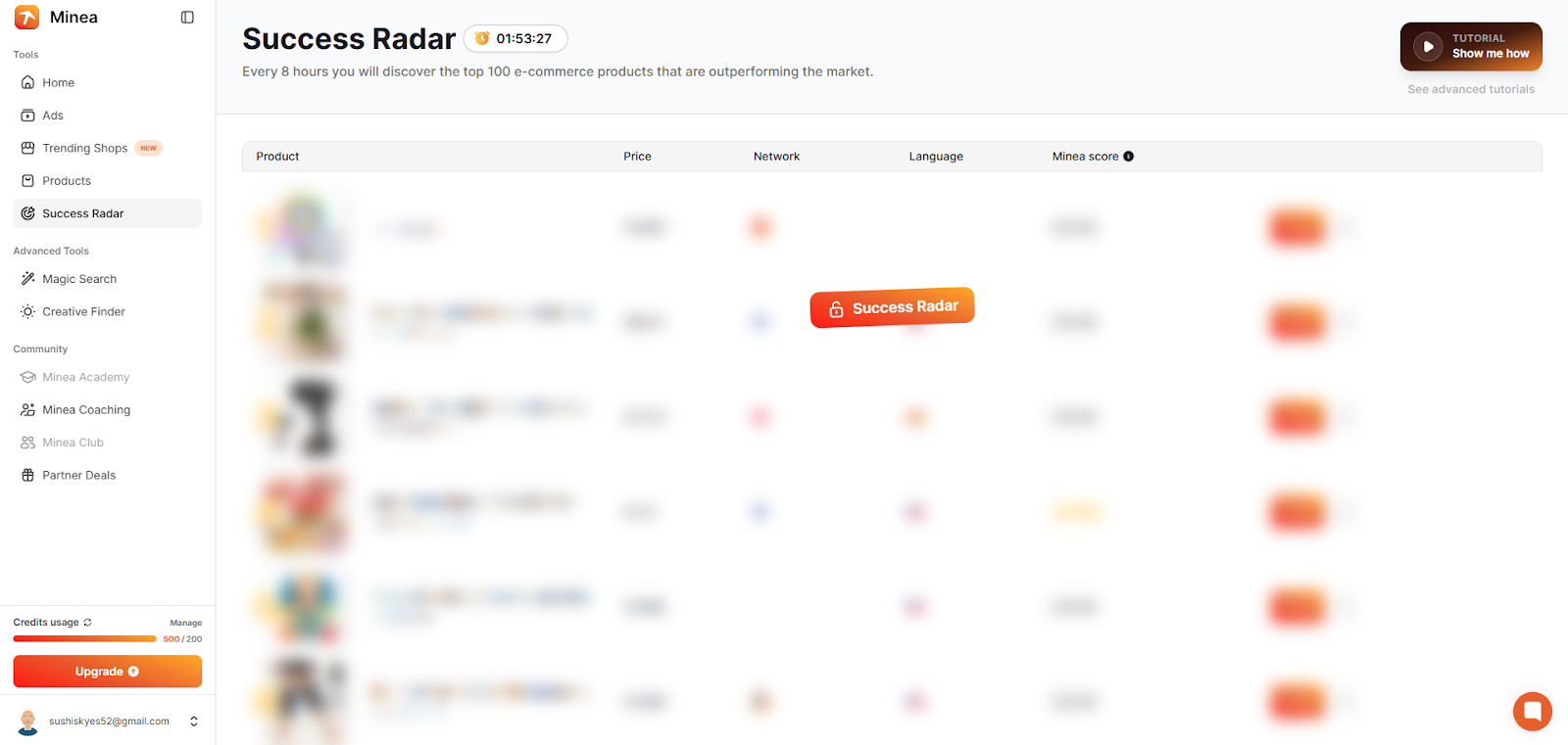 minea-success-radar-dashboard-product-research minea success radar dashboard product research
