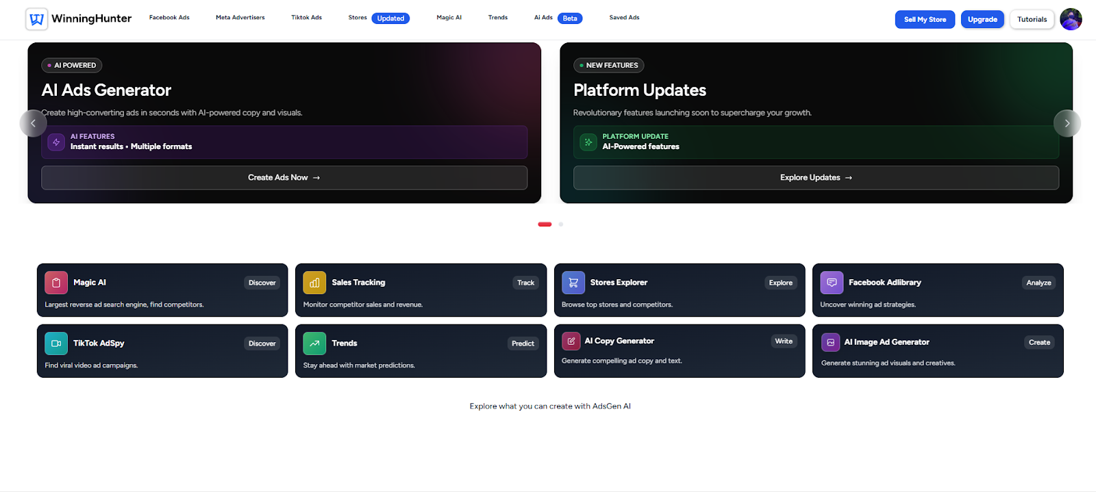 winninghunter-platform-dashboard-ad-spy winninghunter platform dashboard ad spy